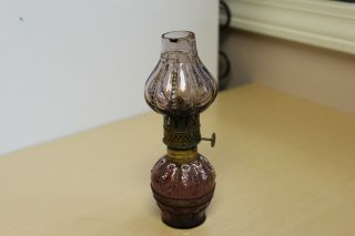 Antique Miniature Oil Lamp - Purple Glass - P&a Mfg.  Co.