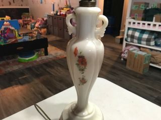 Vintage Aladdin Alacite Glass Electric Table Lamp With Floral Decals And Finial