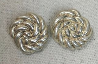 Vintage Frederic Jean Duclos Sterling Silver 925 On Wax Puffy Clip On Earrings