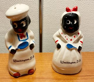 Vintage Black Americana Moses Mammy Salt Pepper Shaker Set Japan Washington Dc