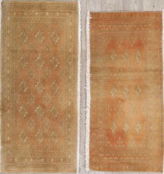 Set Of Two Geometric Muted Bokhara Area Rugs Wool Hand - Knotted Oriental 2x3