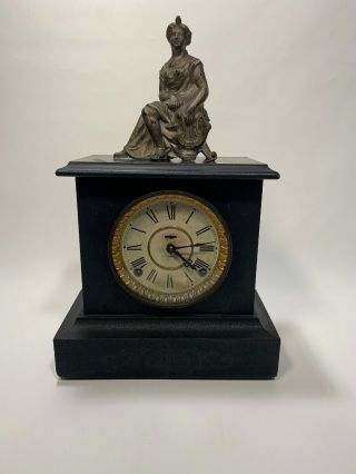 19c Antique E Ingraham Wizard Shelf Mantel Clock W/ Top Piece