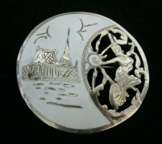 Vintage Siam Sterling Silver White Enamel Pin Or Brooch