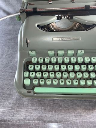 Vintage Hermes 3000 Vintage Portable Typewriter With Case Seafoam Green 2