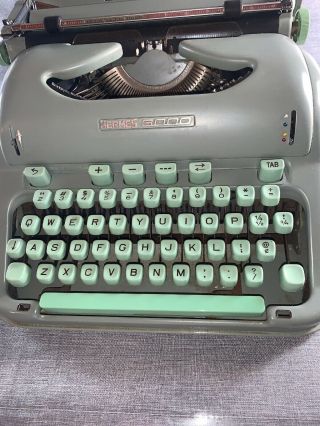 Vintage Hermes 3000 Vintage Portable Typewriter With Case Seafoam Green 3