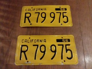 Rare 1956 Truck California License Plates - Pair - Vintage