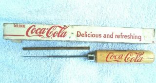 Vintage Coca - Cola Coke Wood Handle Ice Pick W Box Advertising Nos ? Old