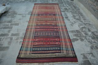 F844 Tribal Vintage Nomadic Shirazi Sumak Long Rug Kilim Wool Runner 3 