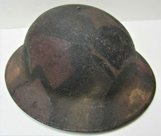 Old WW1 U S Military Camouflage Painted Eagle Insignia Textured Helmet w/ Liner 2