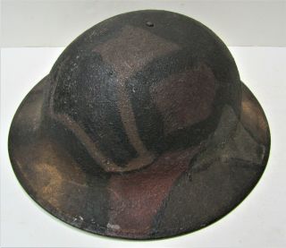 Old WW1 U S Military Camouflage Painted Eagle Insignia Textured Helmet w/ Liner 3