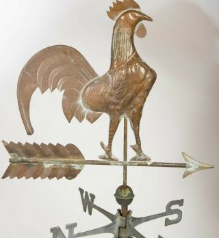 Vintage / Antique Copper Rooster Weather Vane Weathervane W Directions