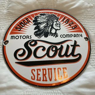Vintage Scout Motor Company Porcelain Sign,  Dealer Service Station,  Gas Oil Auto