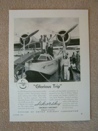 Vintage 1936 Sikorsky S - 43 Amphibion Passenger Aircraft Pan American Print Ad