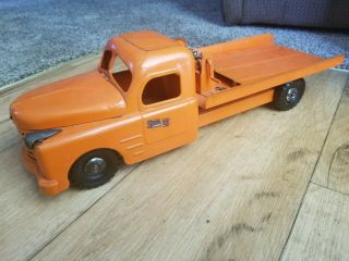 Vintage Structo Toys Flatbed Wrecker Tow Truck Orange Metal Pressed Steel 20 "