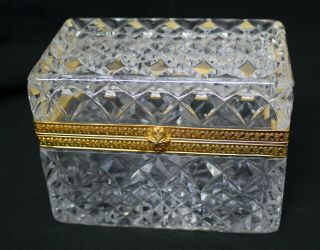 Vintage Cut Crystal Jewelry Casket Trinket Box Ornate Gilt Trim & Mounts - 2