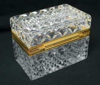 Vintage Cut Crystal Jewelry Casket Trinket Box Ornate Gilt Trim & Mounts - 3