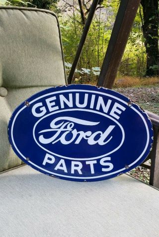 Ford Parts Oval Porcelain Sign Vintage Car Truck Tractor Dealer Mustang F100