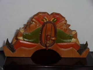 Antique Vintage German Hand Carved Wood Gnomes Beer Keg Coaster Holder