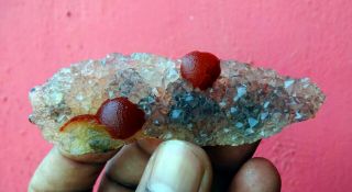 Red Fluorite Balls On Mmquartz Mineral Specimen - 2