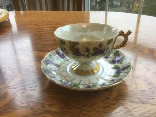 Rare Vintage Japan Tea Cup And Saucer Violets And Irredentist