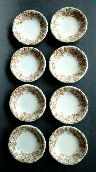 8 Antique Maddock & Sons Rococo Butter Pats 3 " Dishes Brown Transferware England