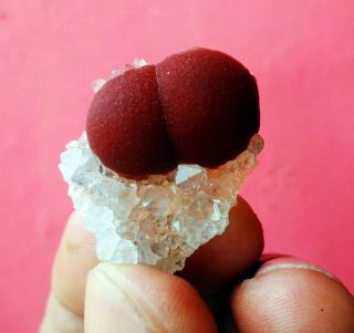 Red Fluorite Ball On Mmquartz Mineral Specimen - 2