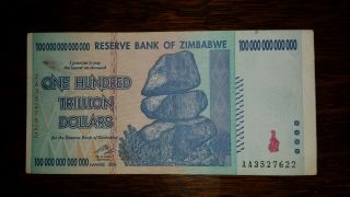 100 Trillion Zimbabwe Dollars Aa/2008 With Certificate Of Authenticity $53.  00