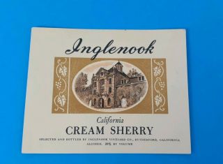 Vintage Inglenook California Cream Sherry Wine Collectors Label