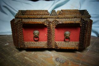 Folk Art Jewelery Box Made Of Carved Wood,  Kerbschnitzarbeit,  Germany 1880