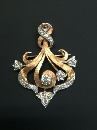 Vintage 1950s Gold,  23 Diamonds And Ruby Pin