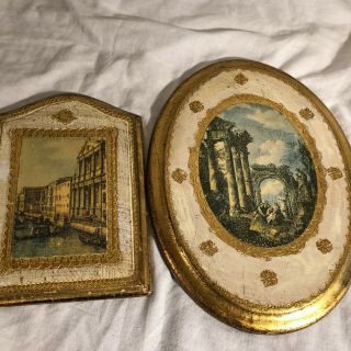 2 Small Vintage Wooden Gilded Wall Plaques Made In Italy