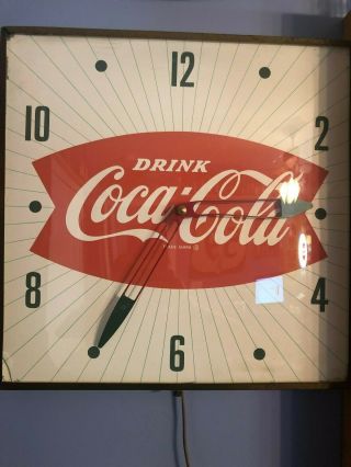 1950s Vintage Coca Cola Fishtail Electric Clock Mfg Pam Co.
