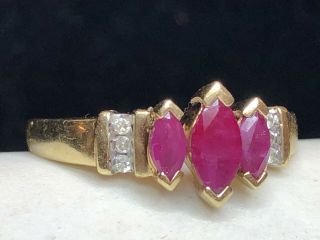 Vintage Estate 10k Gold Natural Diamond Red Ruby Ring Engagement Signed Thl