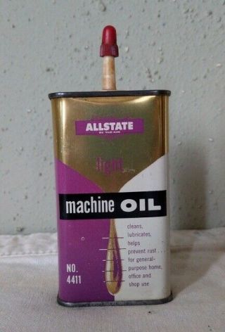 Vtg Allstate Light Machine Oil 4oz Oil Can Handy Oiler Sears & Roebuck Cond