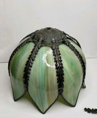 Antique Green Slag Glass Tulip Style Lamp Shade 8 Panels