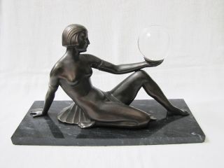 Vintage Art Deco Style Egyptian Style Bronze & Marble Nude Statue.