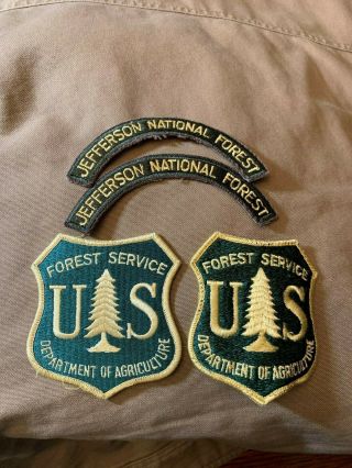 2 Vintage Us Forest Service Patches,  2 Tabs Jefferson Forest Dept Of Agricult