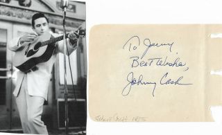 Johnny Cash.  Vintage Eary In Person Hand Signed Autograph Inscribed With Image