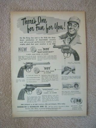 Vintage 1951 Harrington & Richardson H&r 922 999 Revolvers Pistols Print Ad