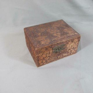 Antique Flemish Art Deco Pyrography Burnt Wood Box,  1908 Christmas Seal Stamp