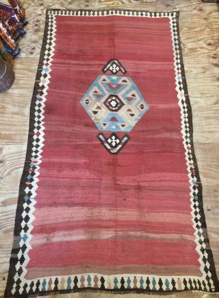 Antique Large Caucasian Handwoven Flat Weave Rug Kilim