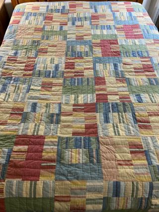 Vintage Chambray Colorful Red Yellow 9 Patch Quilt 92 " X 92 "