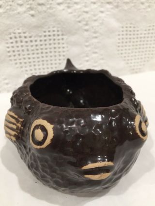 Vintage Puffer Fish Tiki Mug Bowl Art Pottery Vase Glazed Ceramic Figurine