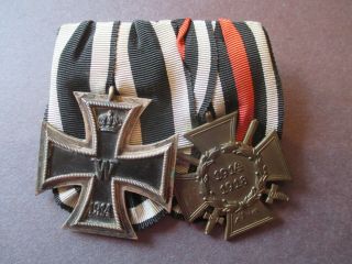 Ww1 German Medal Bar W / Documents.  Iron Cross 2nd,  Hindenburg Cross