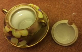 Antique NIPPON Raspberry Creamer and Sugar Bowl w/ Lid HP Handpainted Japan 2