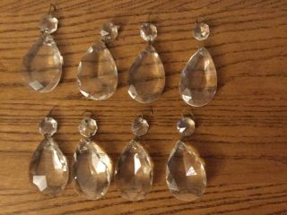 8 Piece Vintage Large Crystal Faceted Tear Drop Prisms Chandelier