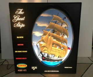Vintage Aurora Model Hobby Kits " The Great Ships " Light Up Store Display Sign