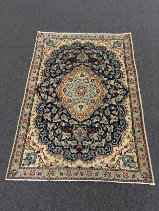 S.  Antique Fine Hand Knotted Persian Silk& Wool Rug Carpet 2’11”x4’3” 3230