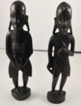 2 Hand - Carved African Ebony Wood Female Sculptures