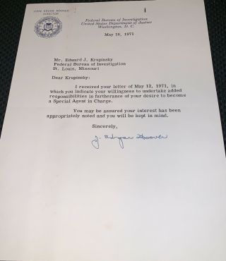 J.  Edgar Hoover Fbi Signed 1971 Letter Federal Agent Promotion Rare Psa Dna
